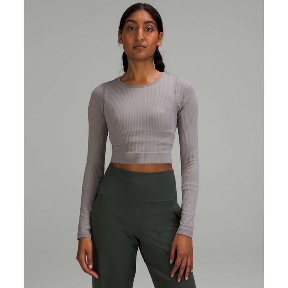 lululemon athletica Tops - Lululemon‎ Women 4 Long Sleeve Athletic Ribbed Cropped Top Ebb to Street Gray